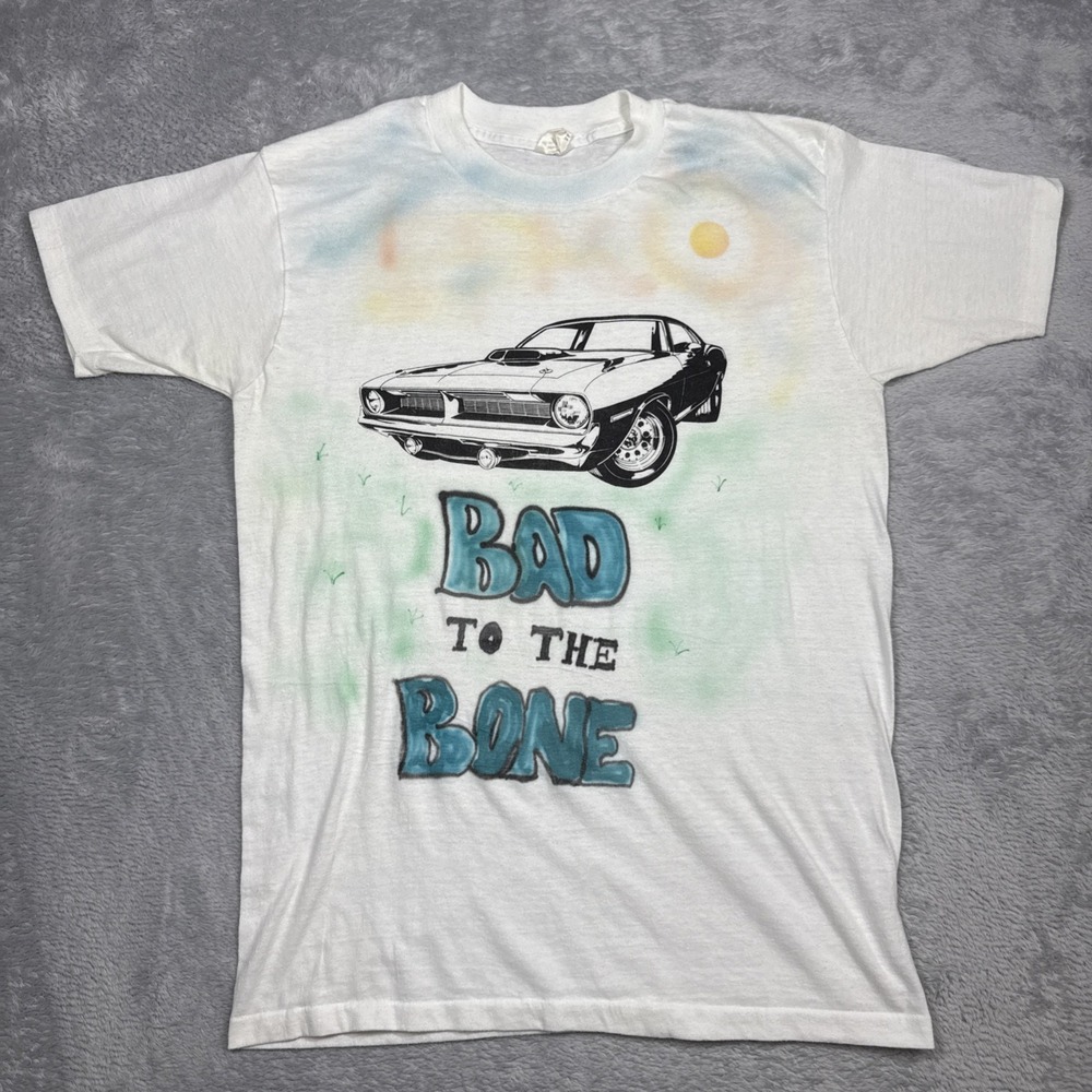 Vintage McGregor T‎ Shirt Men Large White Car Barracuda Homemade Airbrushed 70s
